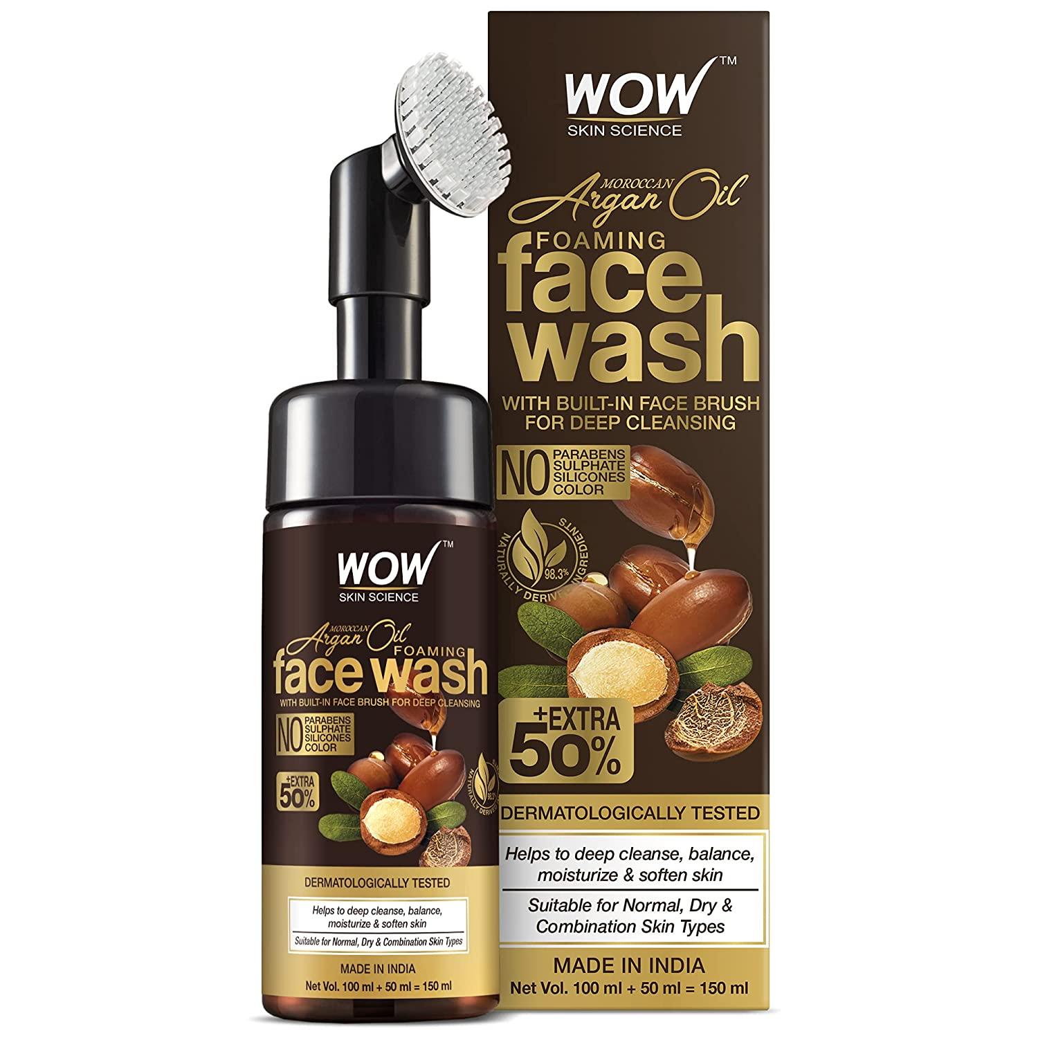 WOW Skin Science Moroccan Argan Oil Foaming Face Wash with Built-in Brush(100ml)