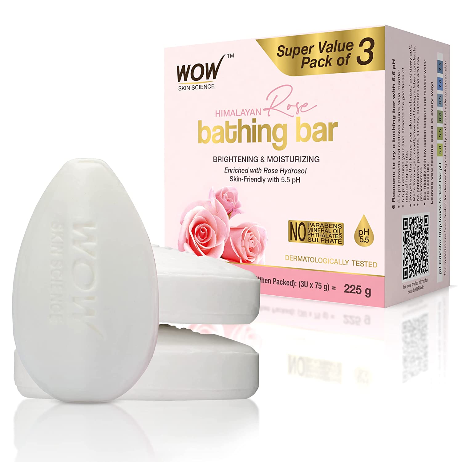 WOW Skin Science Himalayan Rose Bathing Bar -y With 5.5 Ph(75gm)