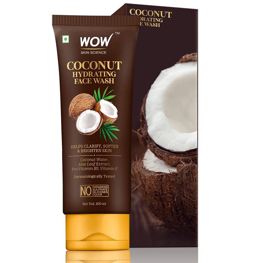 WOW Skin Science No Parabens, Sulphate, Silicones and Colour Coconut Hydrating Face Wash with Water, Aloe Leaf Extract for Clarifying, Softening and Brightening Skin for Dry/Normal Skin – 100 ml
