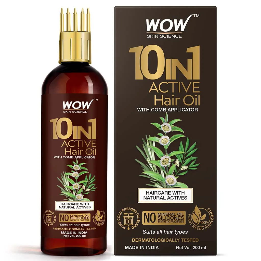 WOW Skin Science 10 in 1 Active Hair Oil - WIth Comb Applicator - Cold Pressed(200ml)
